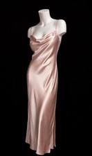 Vintage Victoria  s Secret 100 Silk Long Nightgown Pink Liquid Maxi Slip M Y2K