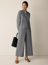Eileen Fisher Organic Cotton Pucker Check Wide-Leg Pant - BLACK/WHITE
