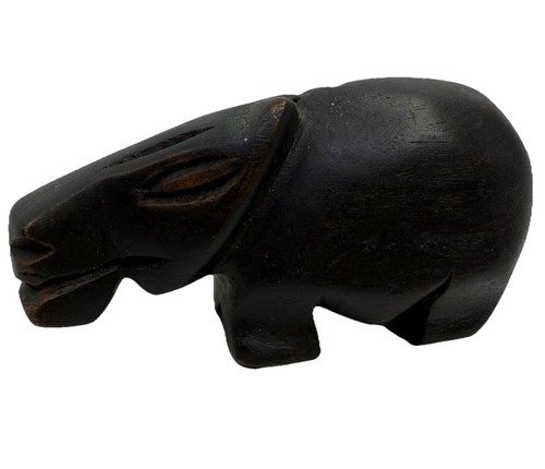 Vintage Hand Carved Ebony Wood Hippo Sculpture 4" African Ironwood Hippopotamus