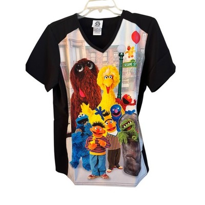Sesame Street Tooniforms Licensed V Neck Scrub Top Women s Small NWT