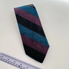 Ferrell Reed Silk Tie Statue of Liberty Striped Teal Purple Black VTG USA Silk