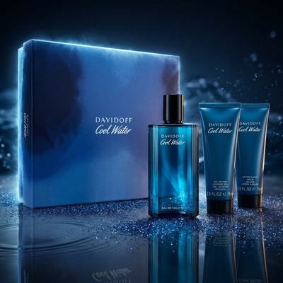Davidoff Cool Water Men 3pc Gift Set EDT 4.2 oz Shower Gel After Shave Balm NIB