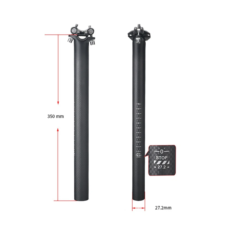Tija de sillín de bicicleta de fibra de carbono 3K tubo de tija de sillín de bicicleta de carretera de carreras 27,2 x 350 mm Foto 3 de 4