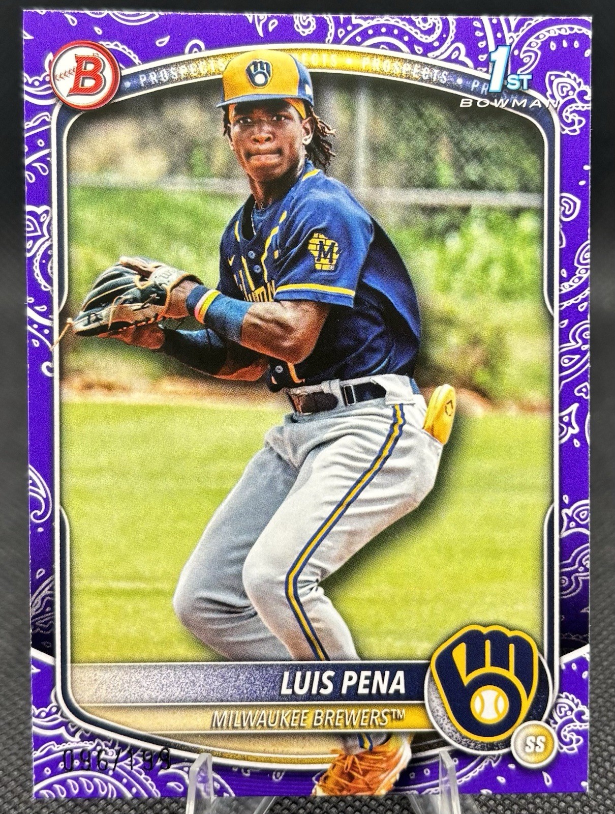 Luis Pena 2025 Bowman 1st Bowman Purple Pattern /199 Brewers