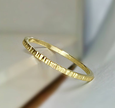 14k/10k Solid Gold Diamond Cut Ring, Gold Midi Ring, Gold Stacking Ring
