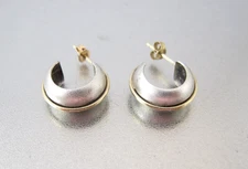 NABCO 14K Two Tone Wide Textured Semi Hoop Huggie Earrings