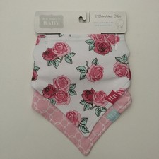 NEW Bandana Bibs Set of 2 Infant Baby Girl Pink Floral Pattern Hudson Baby