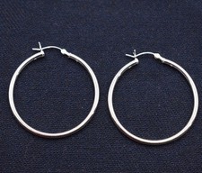 2mm X 35mm Plain Polished Round Hoop Earrings Real Solid 925 Sterling Silver