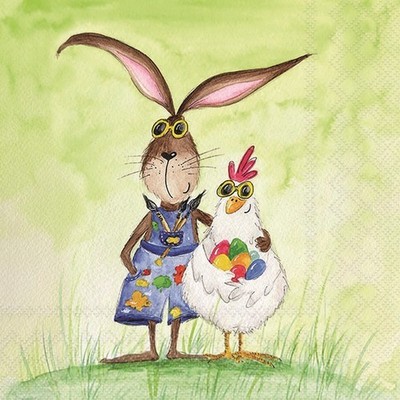 20 Servietten Sunny Easter Cool Osterfiguren Huhn Hase Tiere Eier Garten 33x33cm