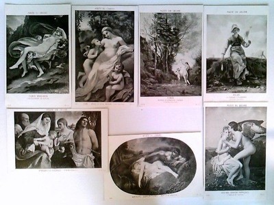 Watteau, Corot, Millet u. a., Musée de Louvre, Paris, 7 Künstler AK, ungelaufen,