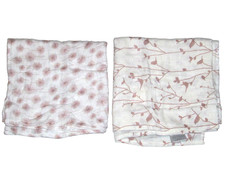 Little Giraffe Bamboo Baby Girl Swaddle Blanket Set Pink Dandelion Bird 44" EUC