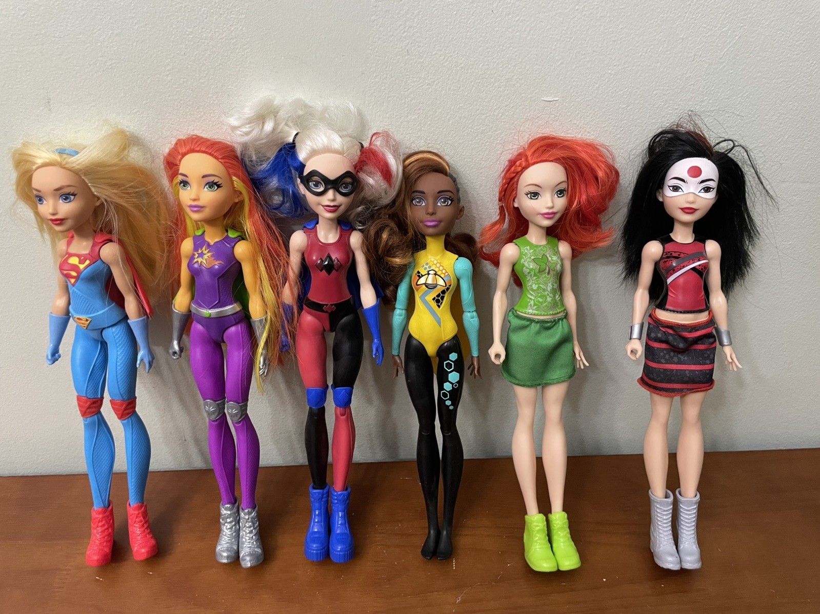 6 Lot Used 2015 DC Comics Super Hero Girls Dolls Mattel Acti