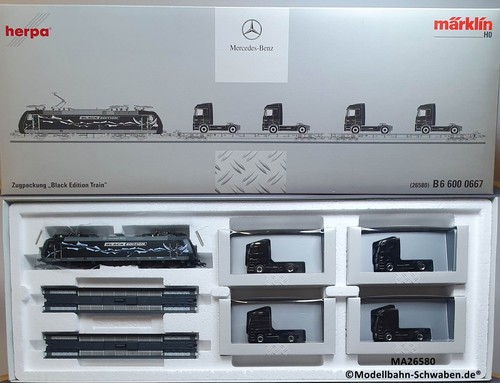 Paquete de tren Märklin 26580 H0 Black Edition Mercedes Benz Actros, digital, embalaje original | Condition: Gebraucht