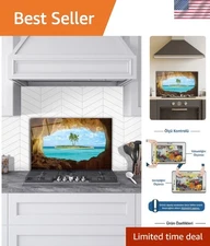Tempered Glass Backsplash with Tropical Island Design - Durable & Stylish  70x46