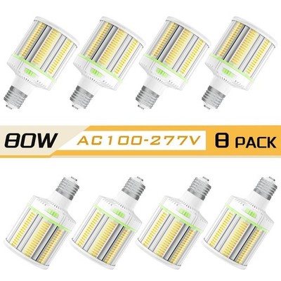 8 Pack 80W LED Corn Light Bulb E39 Base, Warehouse High Bay Lamps Adjuatable CCT