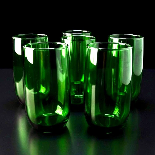 💠 Anchor Hocking Forest Green Roly Poly Tumblers 5" – Set of 6 – Vintage MCM