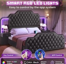 Queen Size Bed Frame with 4 Storage Drawers and Headboard Upholstered Platform