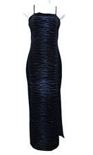 Vintage Rag Maxi Dress M Black Velvet Glitter Animal Y2K Stretch 90s Event Slit
