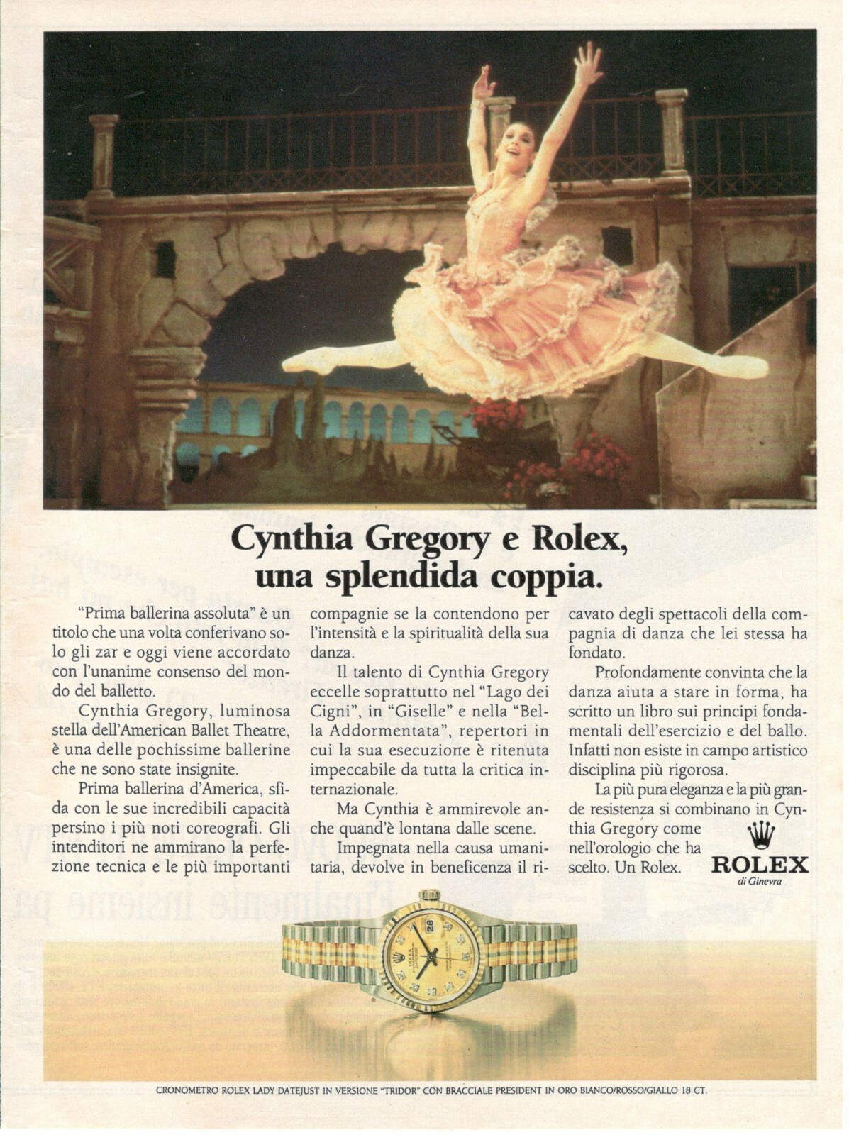 Rolex Lady-Datejust Tridor Cynthia Gregory 1990 Vintage Ad
