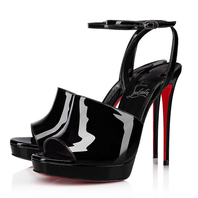 Christian Louboutin Miradona 120 Black Patent Ankle Strap Sandal