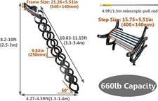 8.2-9.8ft Wall-Mounted Loft Attic Ladder, 21.2x5.5in Beam Folding Ladder,12 Peda