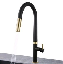 AKDY Easy-Install Single-Handle Pull-Down Sprayer Kitchen Faucet Black/Gold