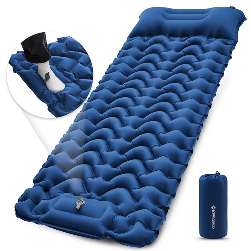 KingCamp Self-Inflating Sleeping Pad w/ Pillow & Foot Pump for Hiking & Travel