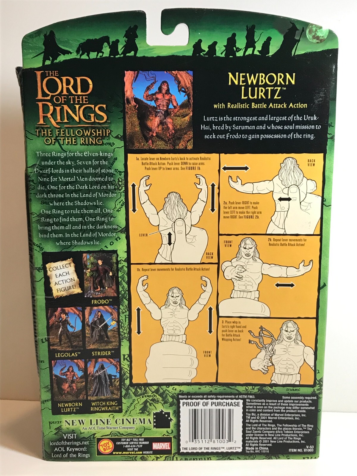 TOY BIZ Lord of the Rings NEWBORN LURTZ 6” URUK-HAI Figure FELLOWSHIP ...