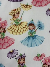 Blossom Belles VTG Repro MCM Retro Flower Girls Michael Miller Fabric 44" x 12"