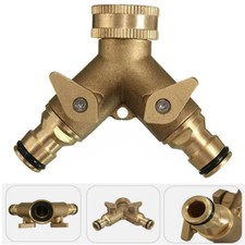 Garden Two Way Double Tap Connector Brass Watering Hose Pipe Faucet Splitter UK