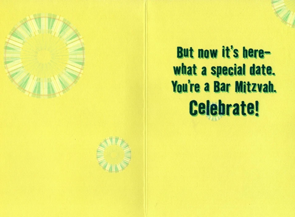 Tarjeta de felicitación divertida Bar Mitzvá tema de lectura y práctica árbol de la vida sello Foto 2 de 3