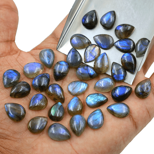 17 Pezzi Labradorite Naturale Blu Flash 14x10mm Pera Cabochon Pietre Preziose Calibrate - Foto 8 di 11