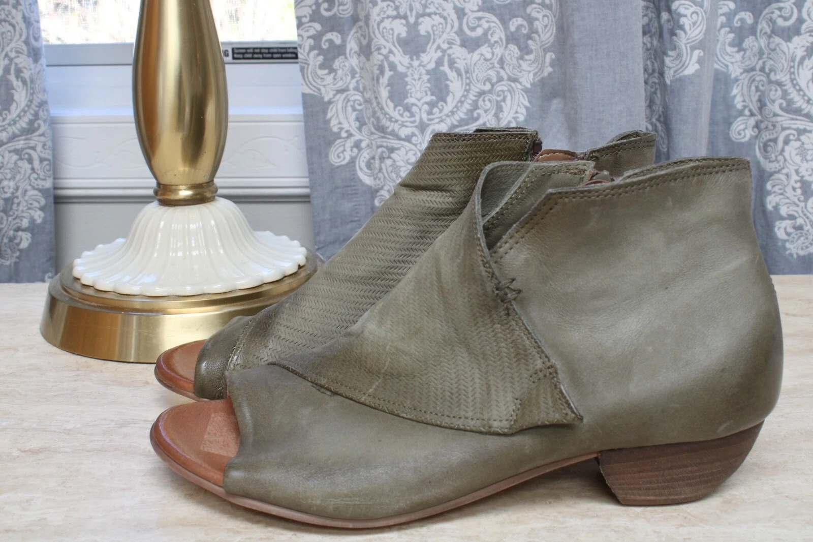Miz Mooz - Leather Peep-Toe Booties - Camp - EU 42 US 10.5 - 11