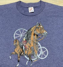 VTG Jerzees Heavyweight Tee Blue Short Sleeve Equestrian Horse Mens XL USA Made