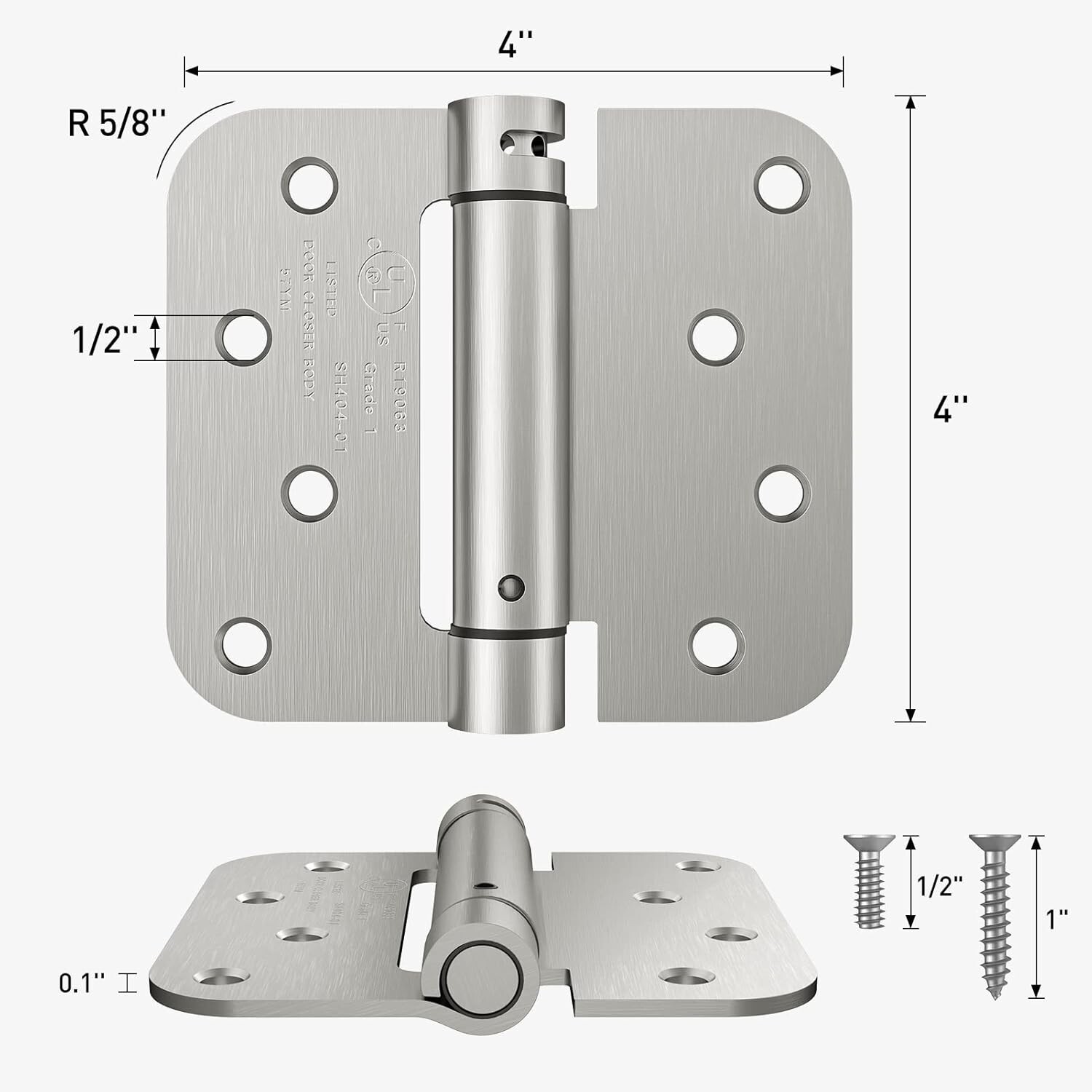2-Pack Self Closing Spring Hinges 4 Inch Adjustable Door Hin