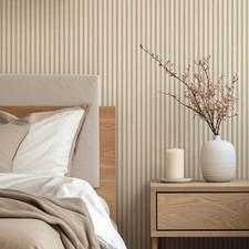 Cream Wood Panel Wallpaper Ribbed 3D Realistic Effect Feature Wall Bedroom Study