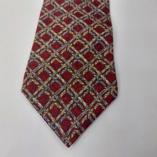 Vintage Windsor Burgundy Geometric Print 100% Silk Tie Necktie Made in USA
