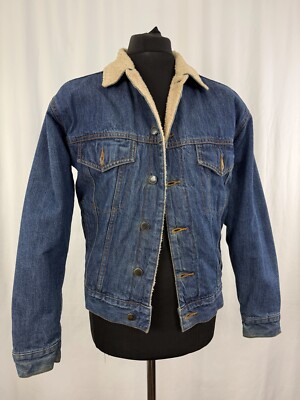 Vintage Duty Free Jeansjacke Sherpa gefüttert Gr. M 36-38 im Trucker Style Y2K
