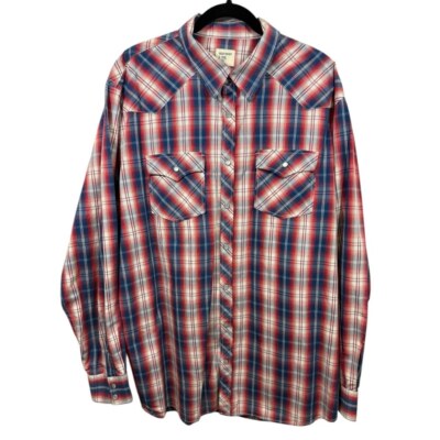 Old Navy Men s Plaid Western Pearl Snap Long Sleeve Shirt XXL Cowboy Farmcore