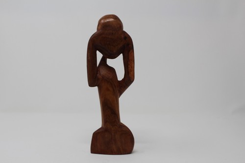 The Thinker Hand Carved Senegal Warm Brown Tone Wood Approximately 8" Tall - Picture 3 of 5