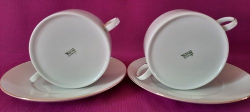 Thomas Germany White/Gold Thin Gold Band Porcelain 2 x Soup Cup & Saucer - Picture 3 of 11