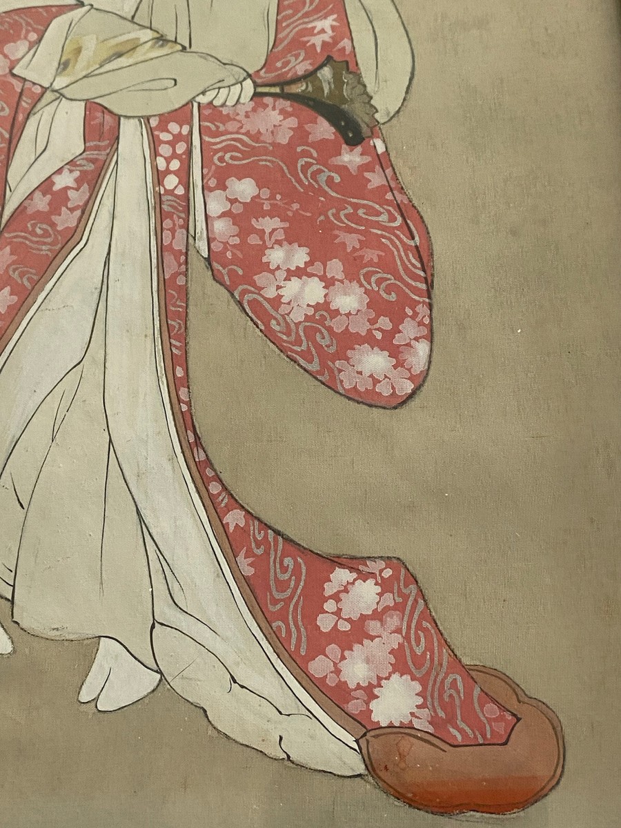 Antique Vintage Japanese Asian Female Dancing With Fan Portrait