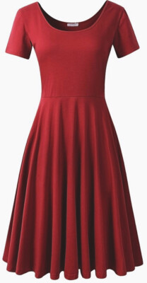 New plus size Women's XXL Flare Mini Dress Casual Short Sleeve Round Neck  Red