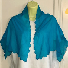 Vtg 60s Regal Aqua/turquoise triple sheer rayon neck scarf with scalloped edges