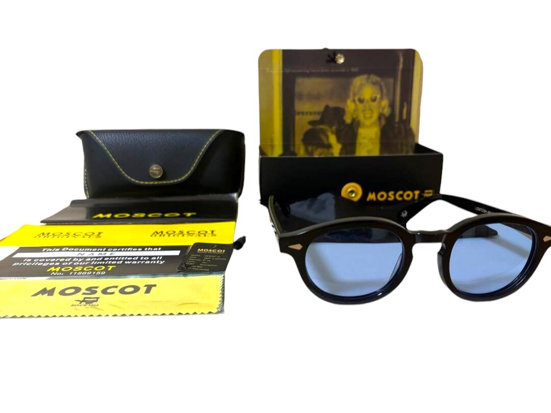 MOSCOT LEMTOSH 49 Frame Black Lens Blue Sunglasses W/Case MOSCOT LEMTOSH 49 Frame Black Lens Blue Sunglasses W/Case