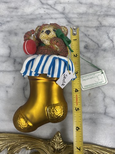 Department 56 NOEL ORNAMENT GOLD STOCKING WITH TEDDYBEAR Christmas Vintage Dept - Picture 5 of 10