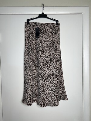 NWT Nasty Gal Leopard Satin Midi Skirt Sz