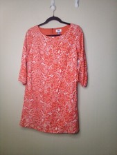 Old Navy Dress Women XS 3/4 Sleeve Back Zip Trees Birds Owl Rabbit Coral Orange