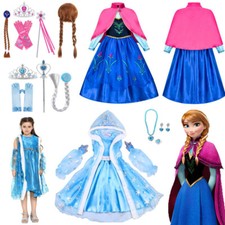 Kids Girls Anna Elsa Princess Costume Party Cosplay Fancy Dress Wig Hoodie Cape