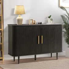 47" Sideboard Buffer Cabinet with Fluted Slide Doors, Tambour Storage Cabinet